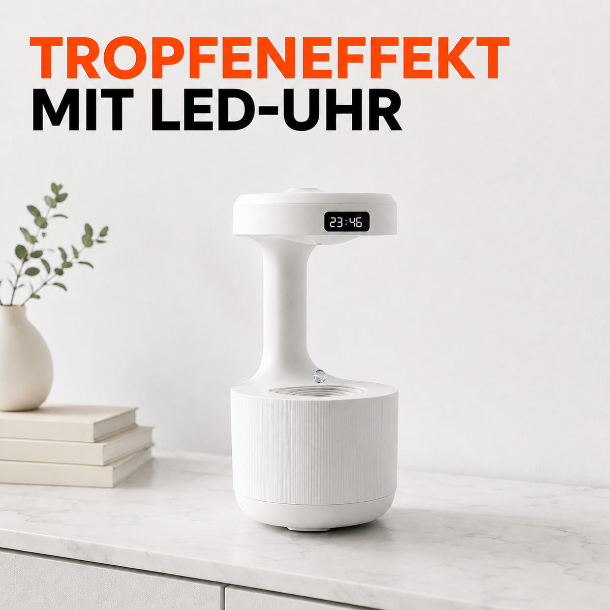Luftfuktare med droppeffekt och LED-klocka – detaljbild 1