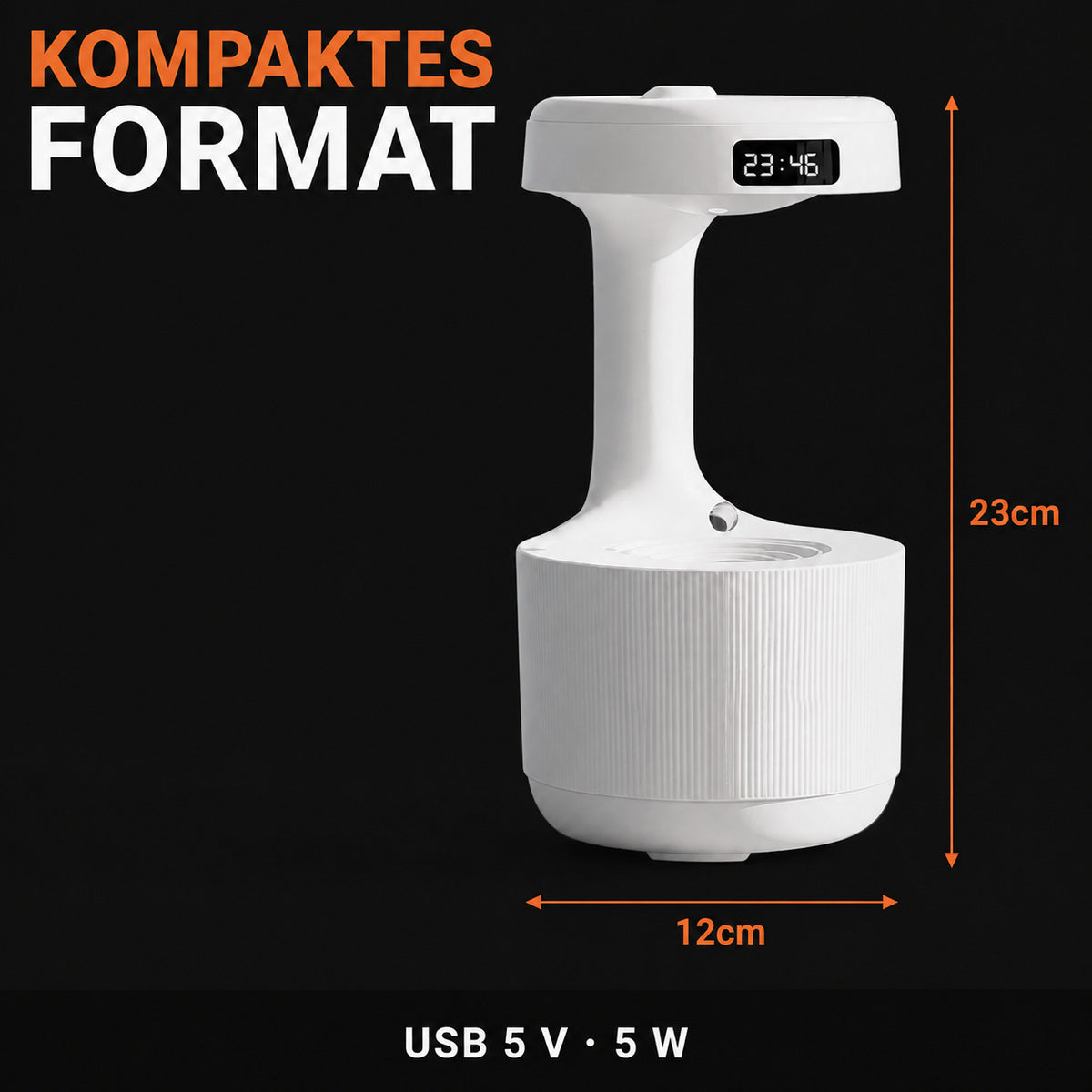 Luftfuktare med droppeffekt och LED-klocka – detaljbild 3
