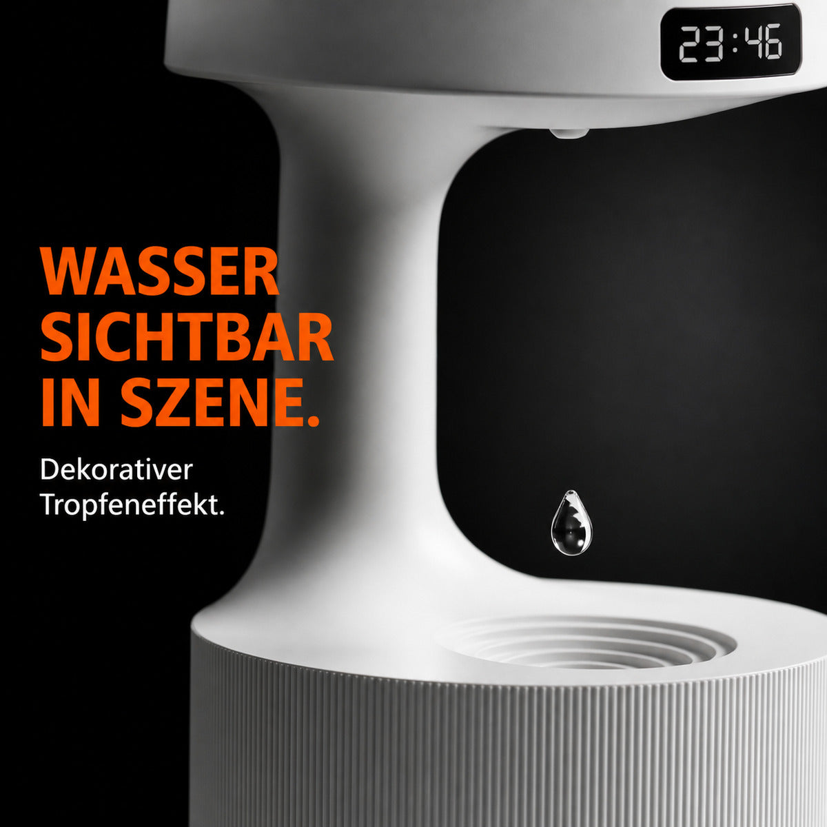 Luftfuktare med droppeffekt och LED-klocka – detaljbild 4