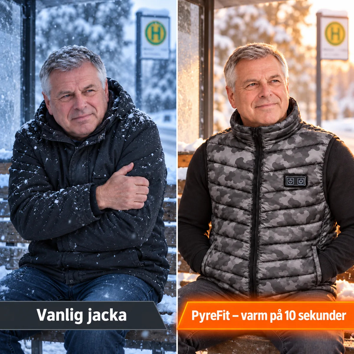Jämförelse: vanlig vinterjacka och Piloto med värme