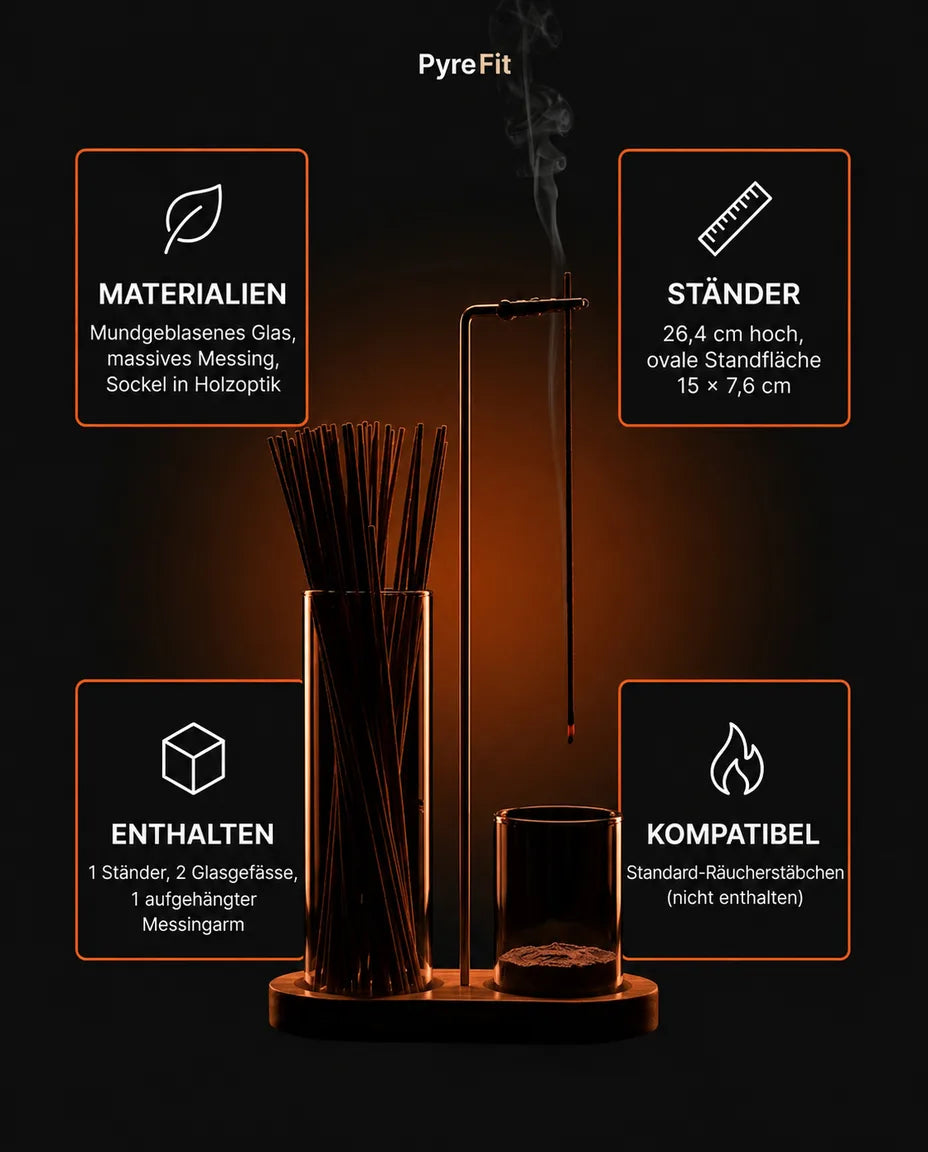 Rökelsehållare i mässing och trä – glasskålen fångar upp askan – produktbild 8