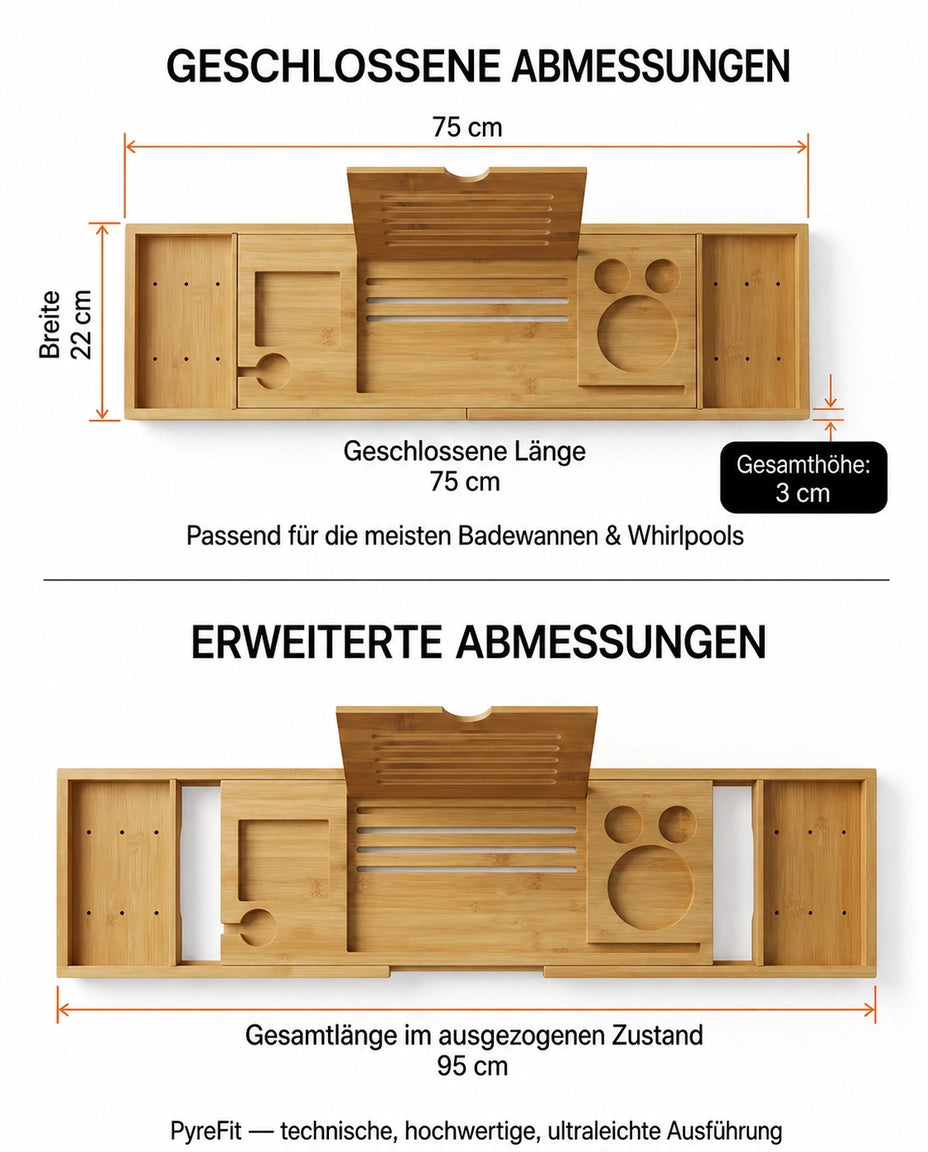 Badkarsbricka i bambu – utdragbar med plats för bok, surfplatta, glas och ljus – produktbild 7