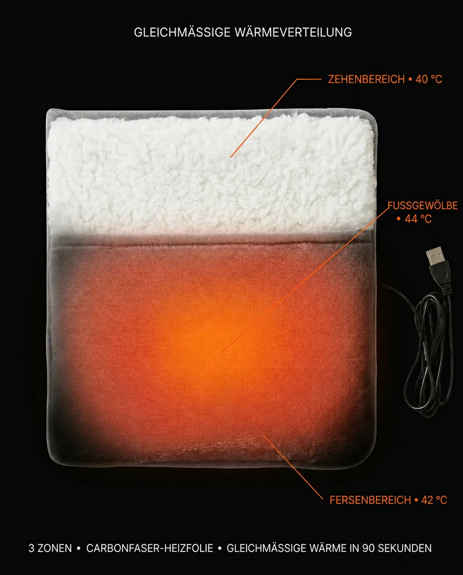 USB-fotvärmare med sherpafoder, schematisk vy av värmeytan