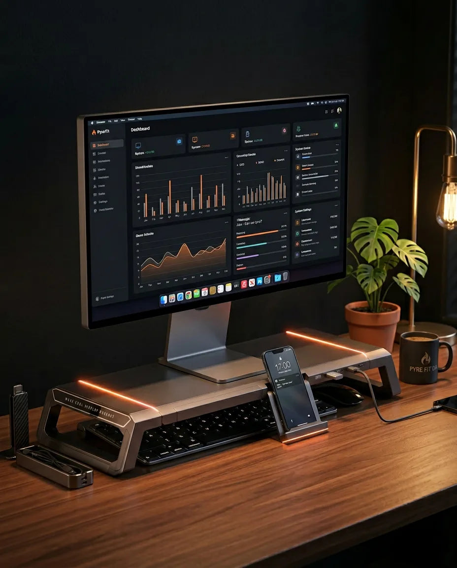Skärmställ med låda och RGB-belysning – för skärmen i ögonhöjd – produktbild 2