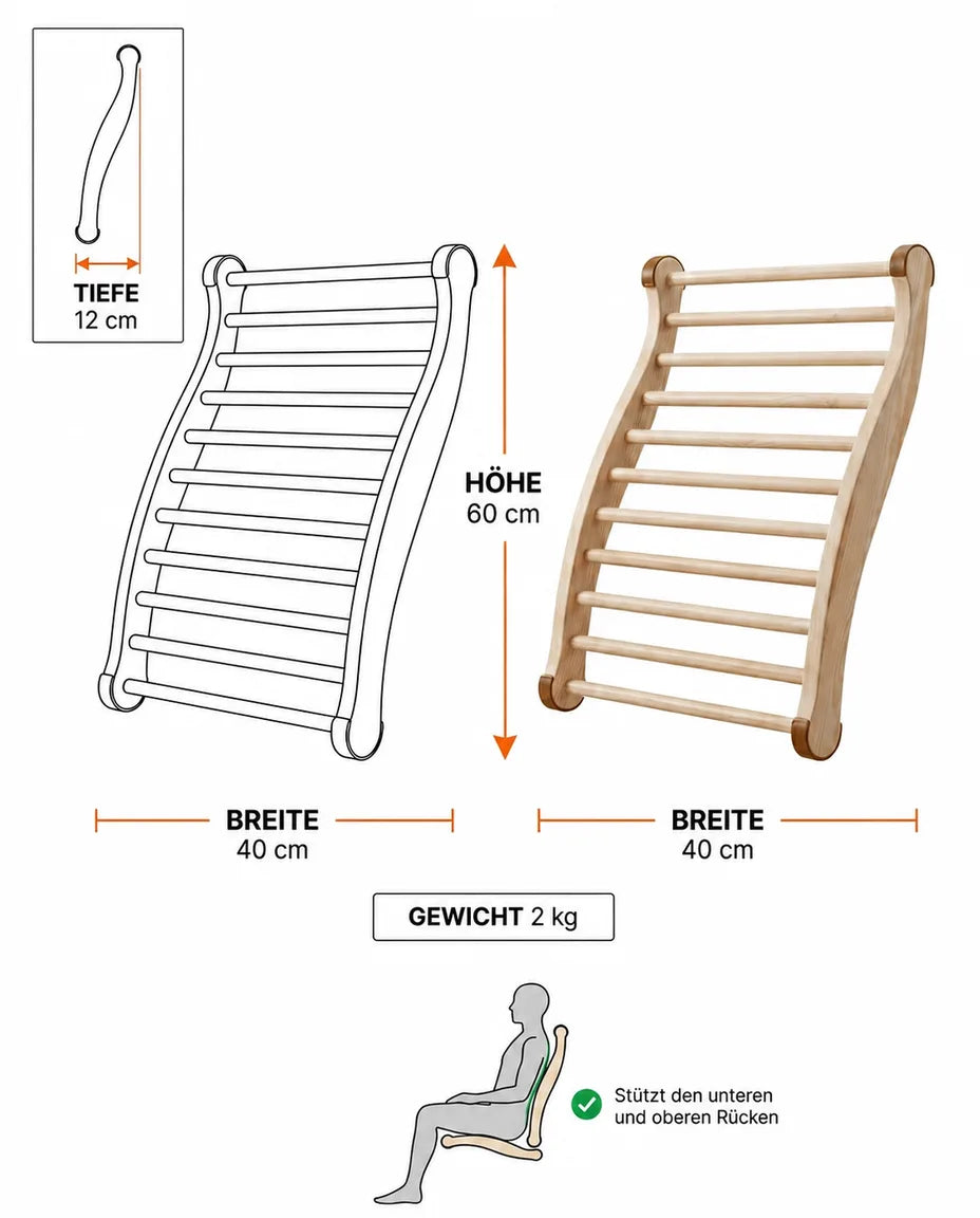 Ryggstöd för bastun i trä – ergonomiskt stöd för spa och bad – produktbild 8