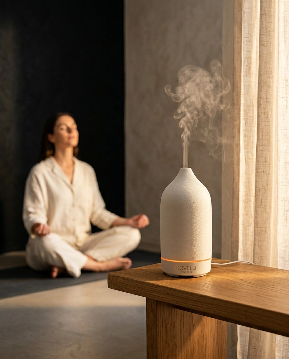 Aromadiffuser i keramik – tyst ultraljudsdimma för eteriska oljor – produktbild 1