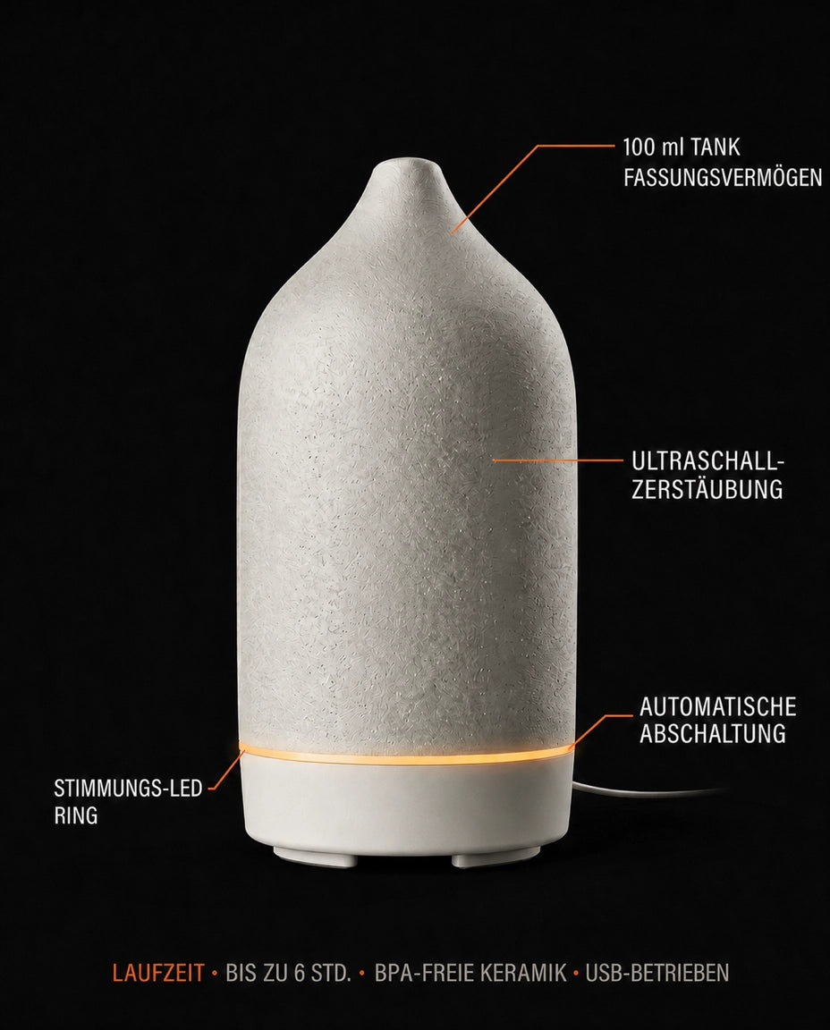 Aromadiffuser i keramik – tyst ultraljudsdimma för eteriska oljor – produktbild 5