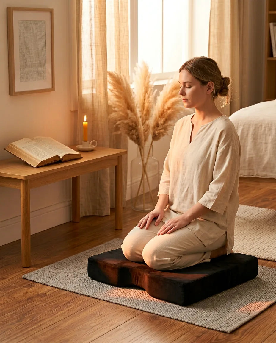 Meditationskudde i memoryskum – tryckavlastande stöd för knän och golvövningar – produktbild 2