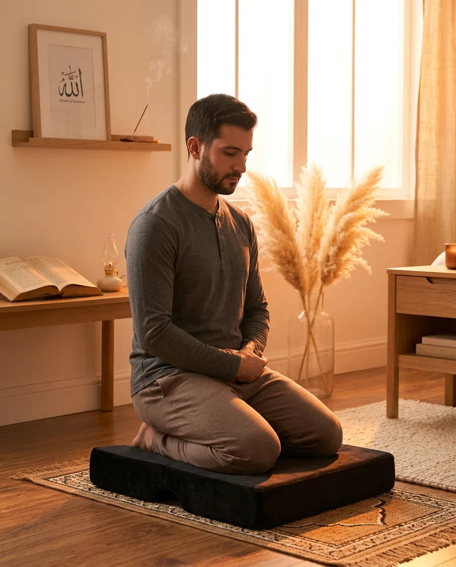 Meditationskudde i memoryskum – tryckavlastande stöd för knän och golvövningar – produktbild 3