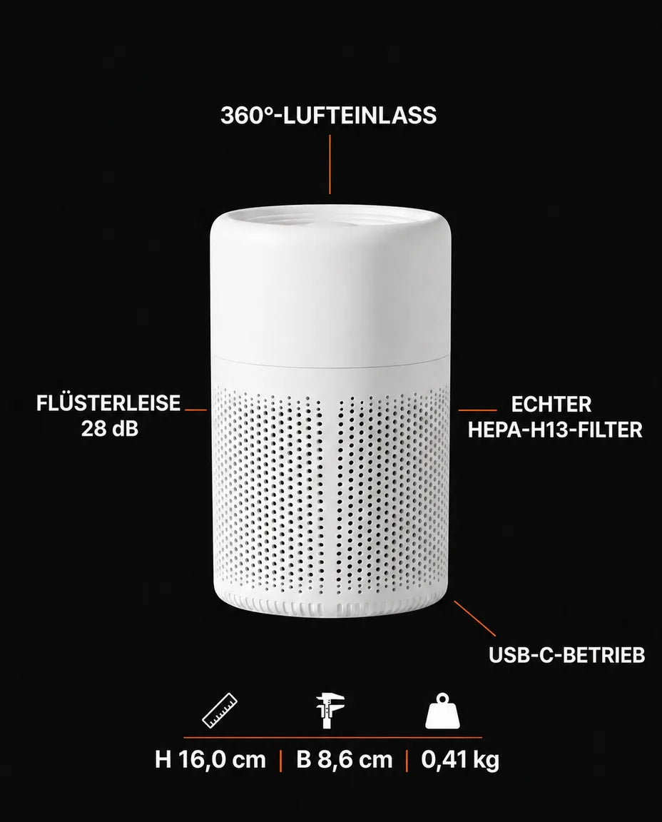 Luftrenare med HEPA-filter för skrivbordet – tyst mot damm och pollen – produktbild 7