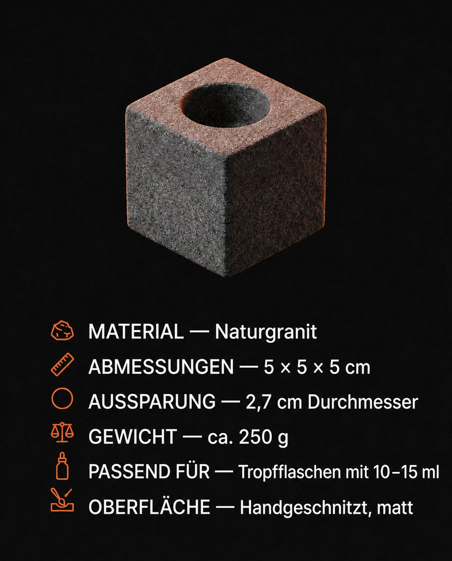 Förvaring för eteriska oljor i granit – skulptural hållare för bastu och spa – produktbild 8