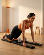 Hopfällbar pilates reformer – helkroppsträning med dragrep och stoppad bädd – produktbild 1