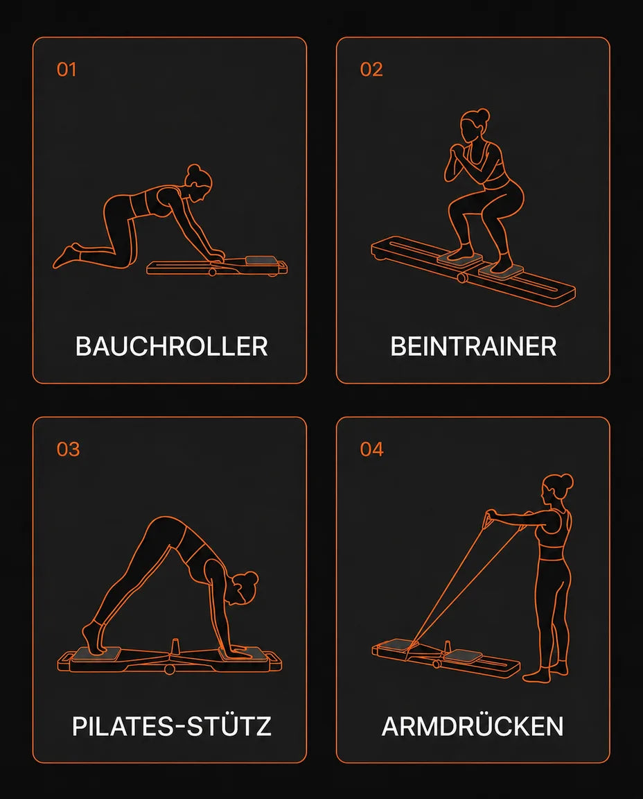 Hopfällbar pilates reformer – helkroppsträning med dragrep och stoppad bädd – produktbild 7
