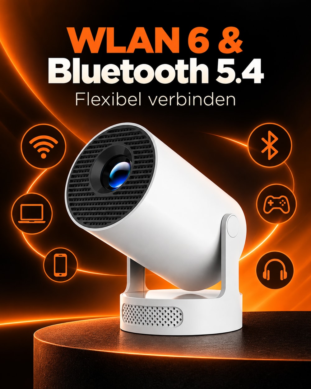 Miniprojektor – Wi-Fi 6 och Bluetooth 5.4