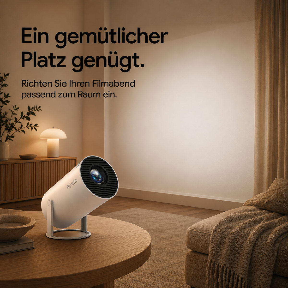 PyreFit miniprojektor – en mysig plats räcker. Anpassa filmkvällen efter rummet.
