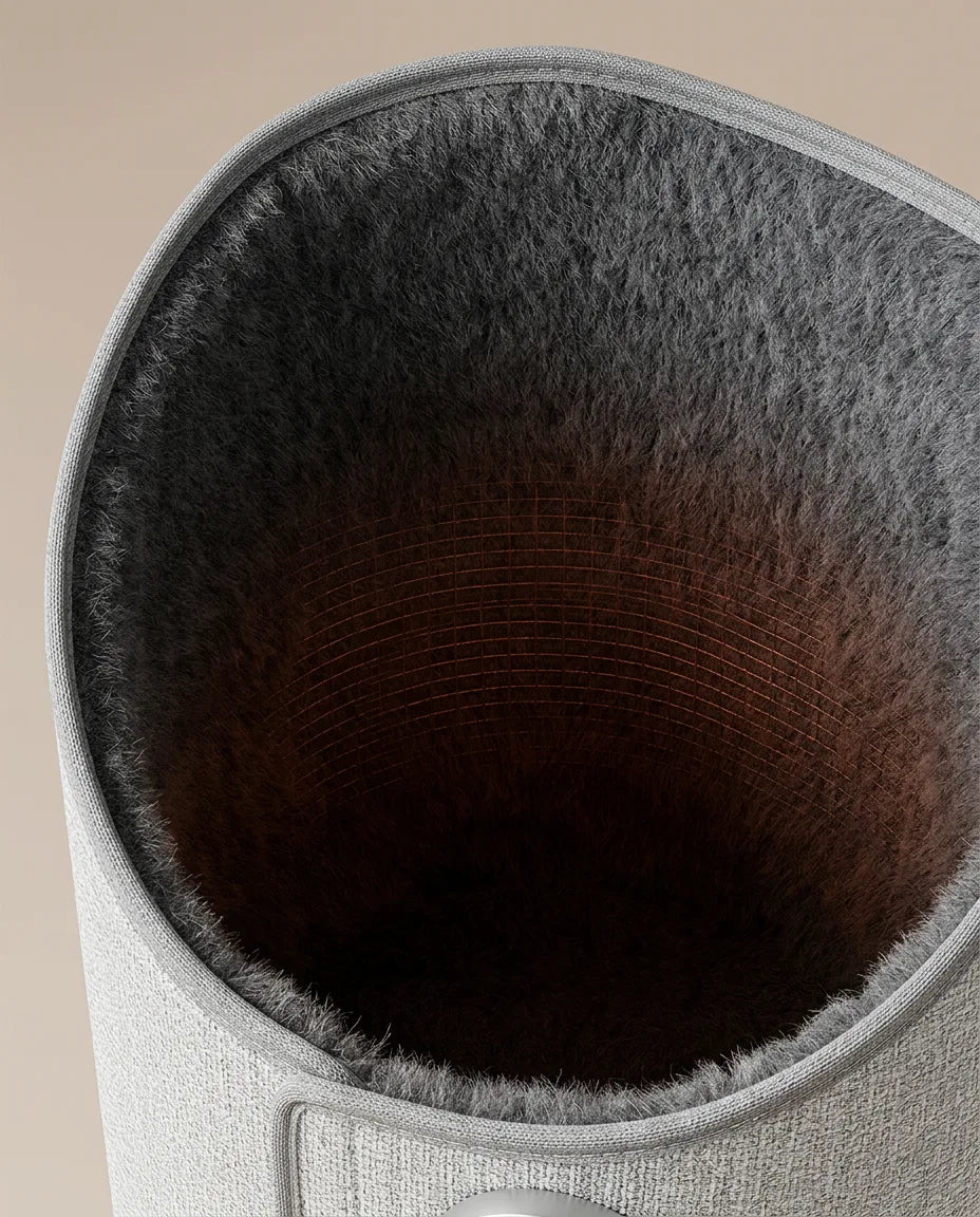 Mjukt filtfoder i den elektriska fotvärmaren, närbild