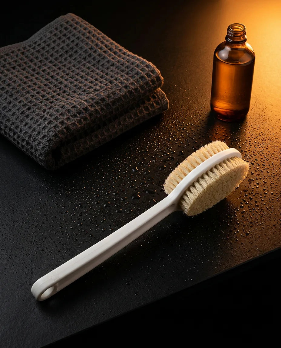 Kroppsborste med mjuka borst – mild peeling med långt skaft för ryggen – produktbild 3