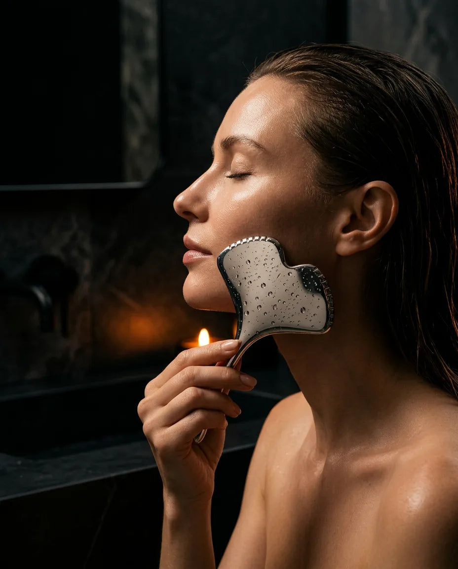 Gua sha i rostfritt stål – kylande ansiktsmassage för konturering – produktbild 2