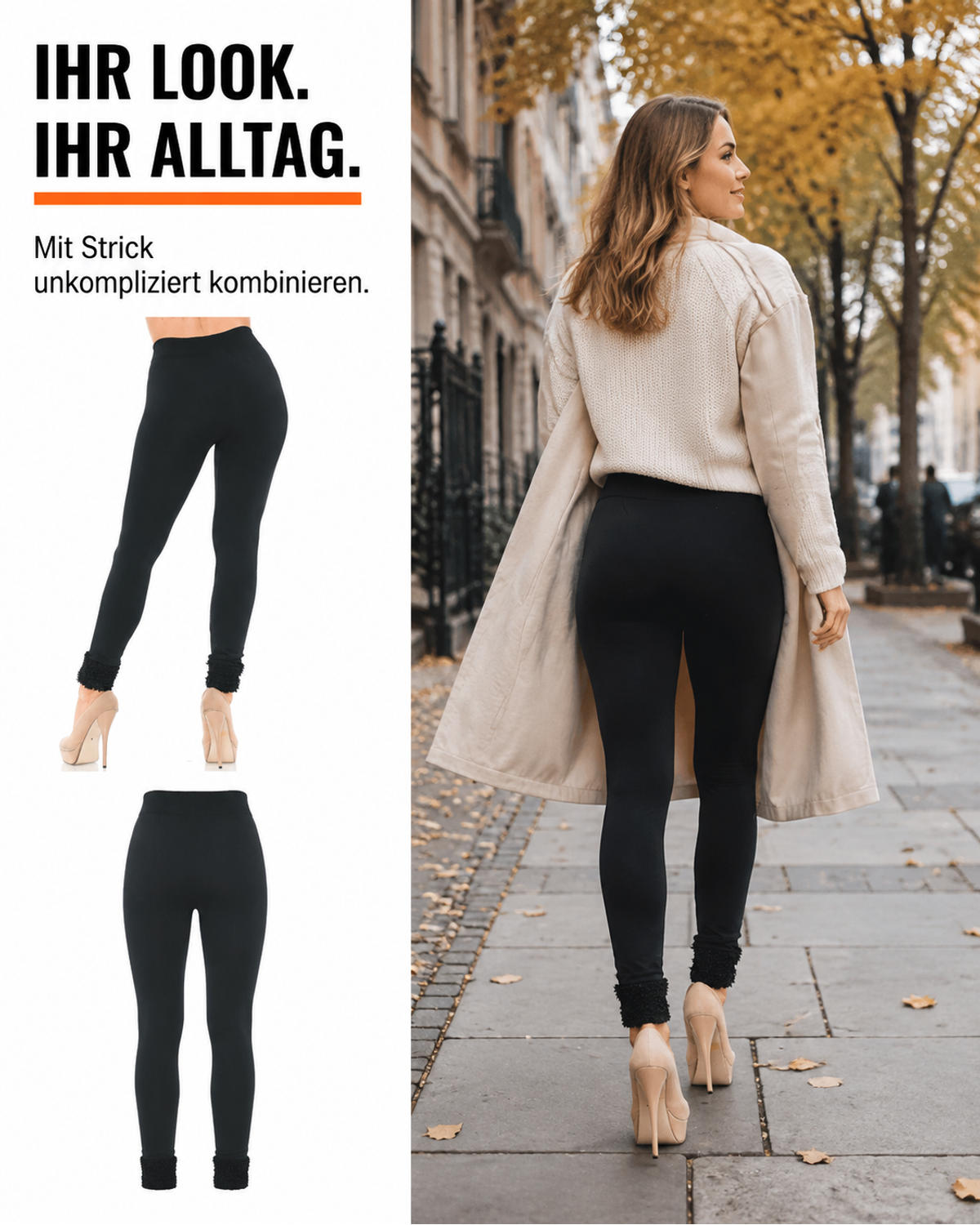 Svarta fleeceleggings med uppvikt kant – din stil, din vardag