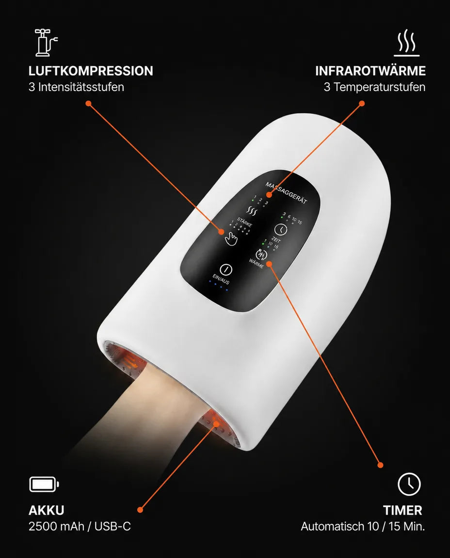 Sladdlös handmassageapparat med värme – luftmassage för hand, fingrar och handled – produktbild 7
