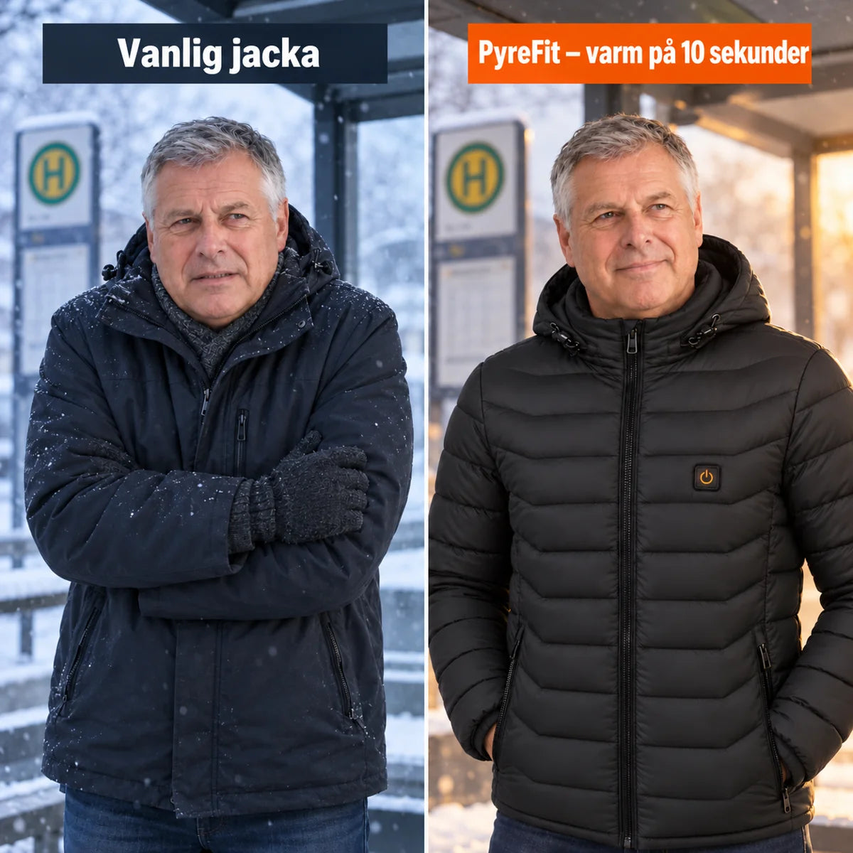 Jämförelse: vanlig vinterjacka och Rangor med värme