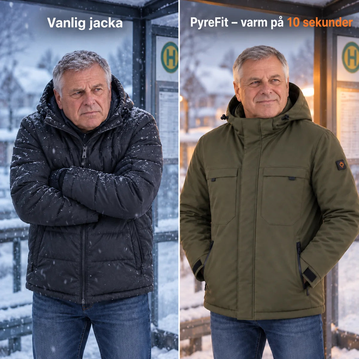 Jämförelse: vanlig vinterjacka och Regaro med värme
