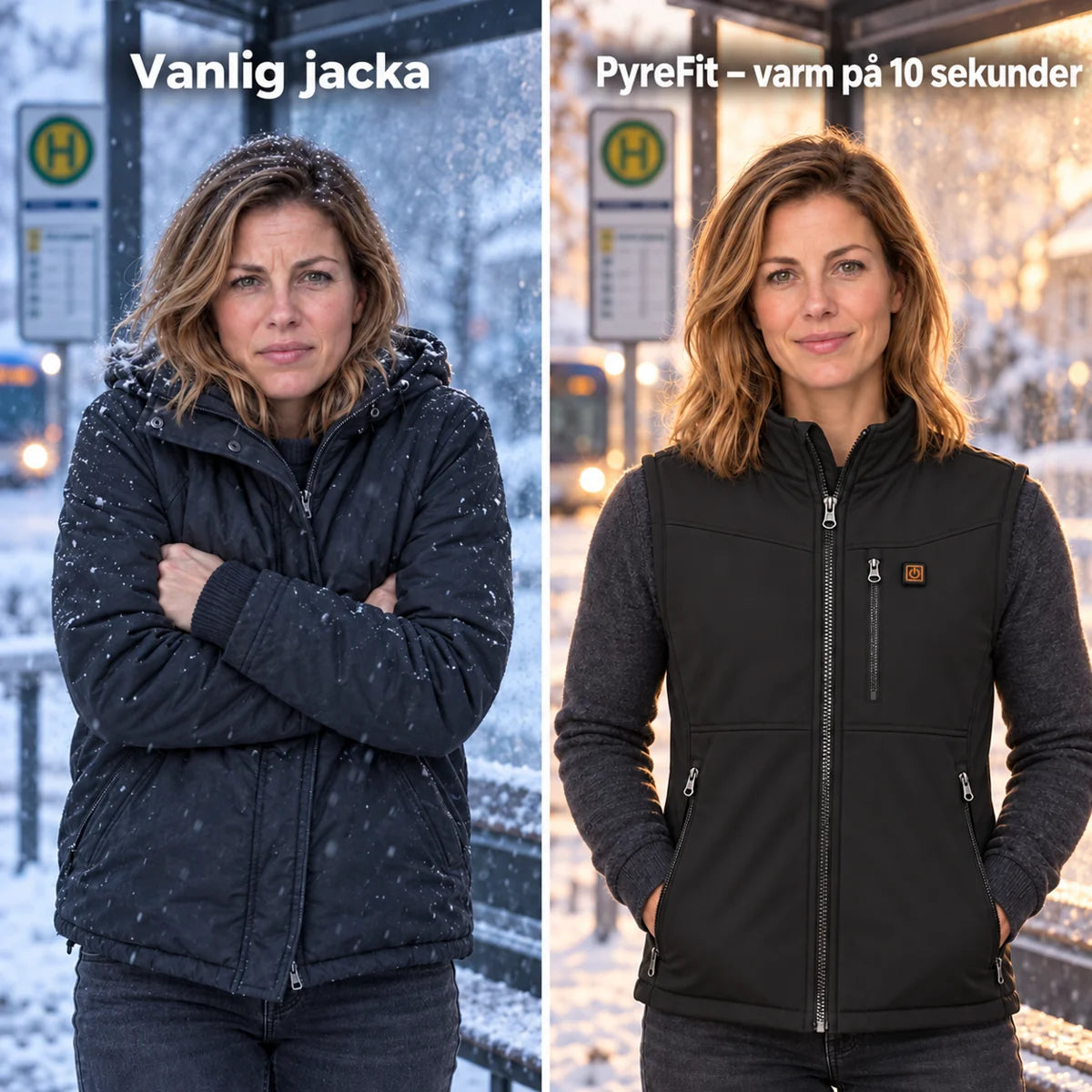 Jämförelse: vanlig vinterjacka och Relior med värme