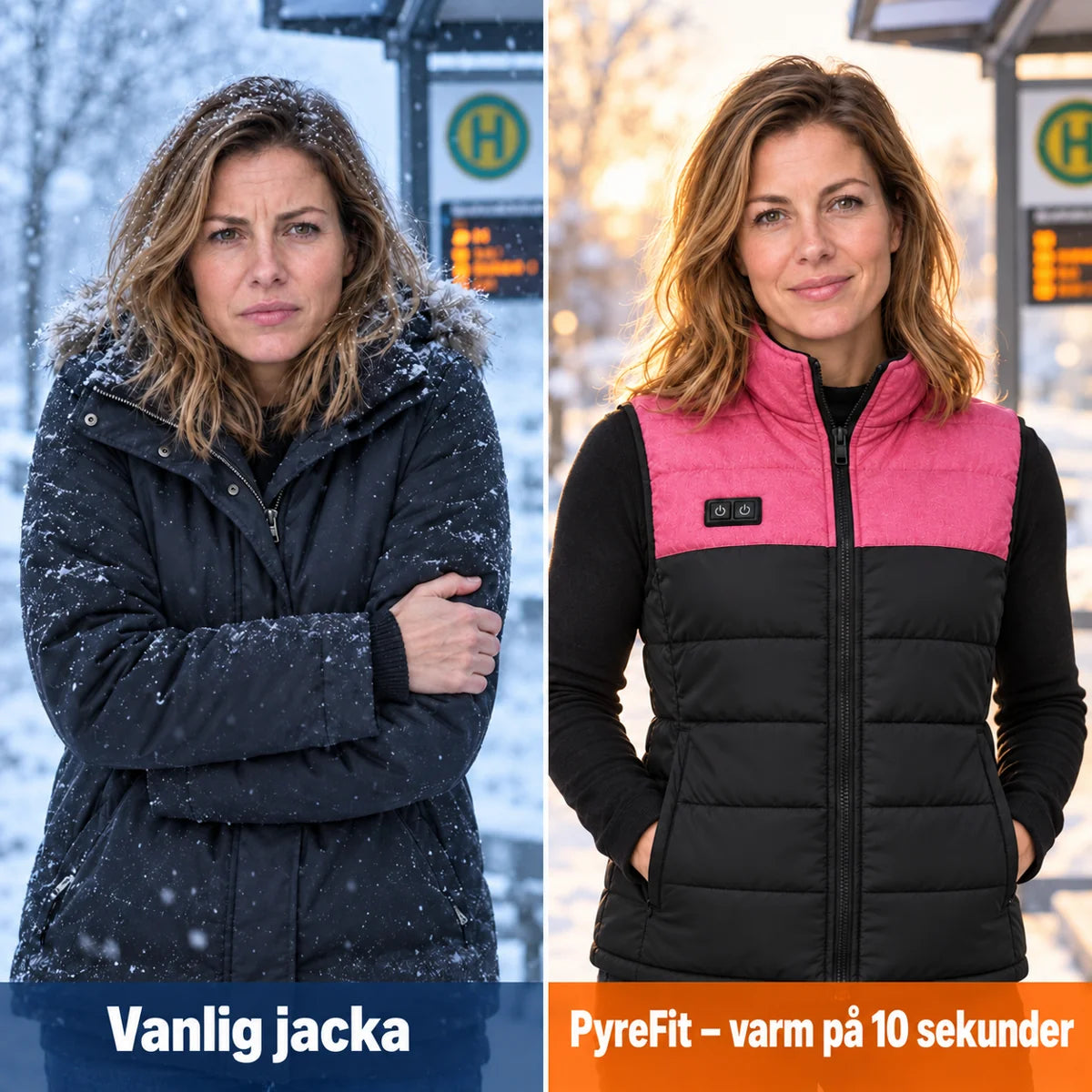 Jämförelse: vanlig vinterjacka och Rundor med värme