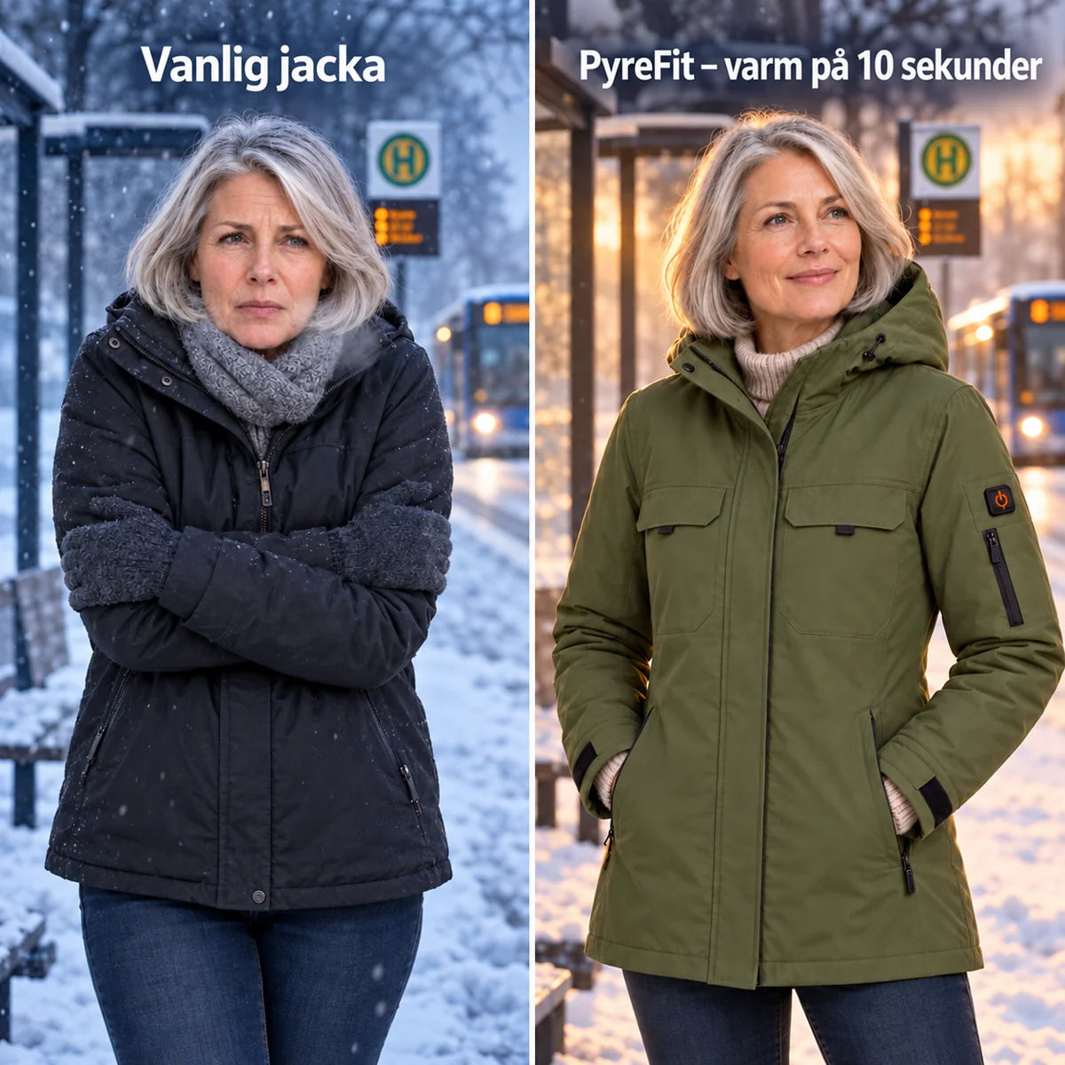 Jämförelse: vanlig vinterjacka och Terrano med värme