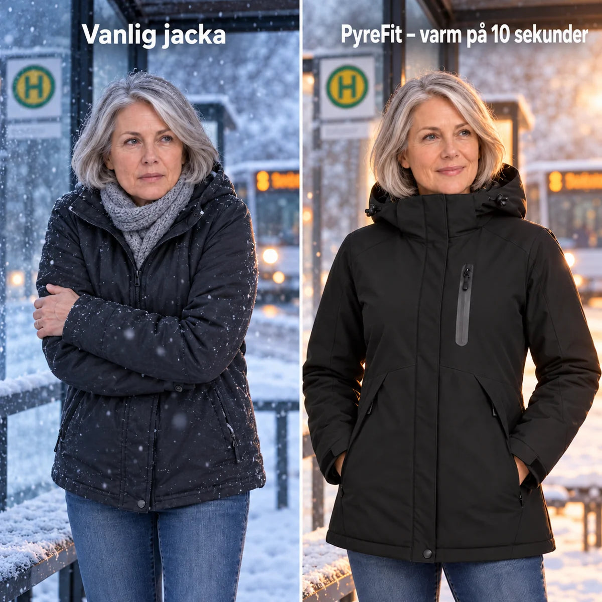 Jämförelse: vanlig vinterjacka och Traverso med värme