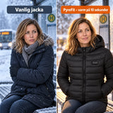 Jämförelse: vanlig vinterjacka och PyreFit värmejacka
