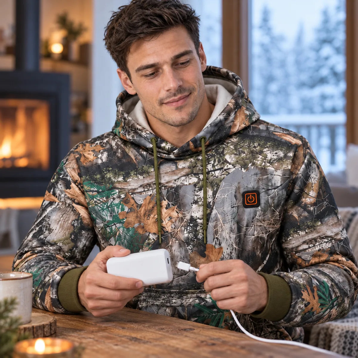 PyreFit Zippo – Uppvärmd hoodie med skogsmönster
