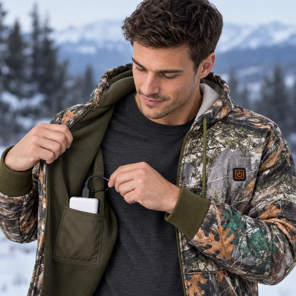 PyreFit Zippo – Uppvärmd hoodie med skogsmönster